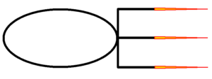 Obar Enterprises logo - The letters O and E stretch horizontally and touching with the flags of the letter E colored to look like ship engines.